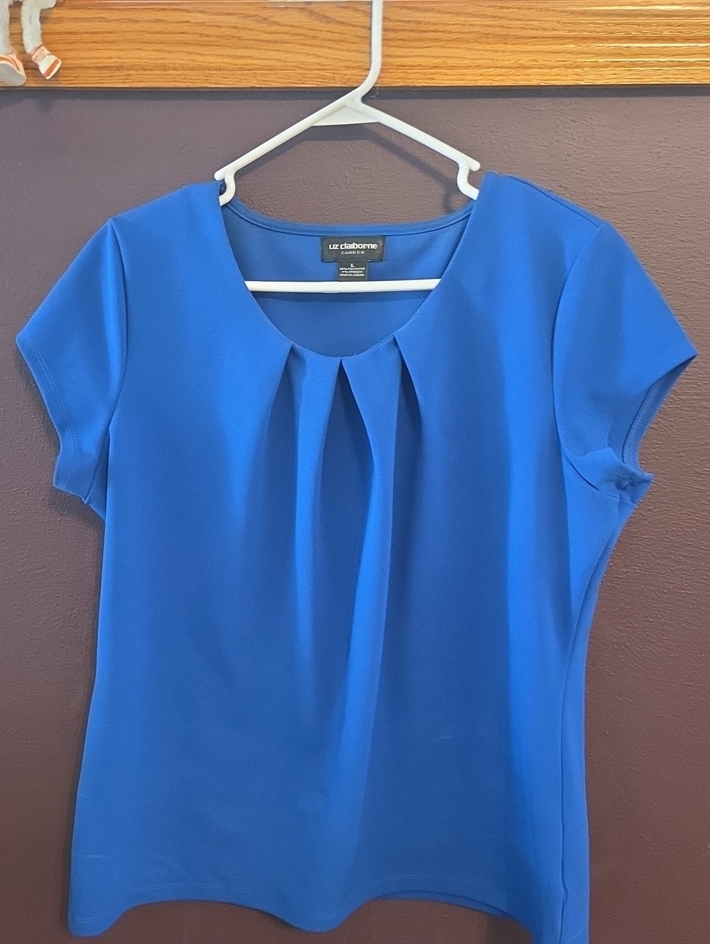 Liz Claiborne Cobalt Blue Pleated Short-Sleeve Blouse